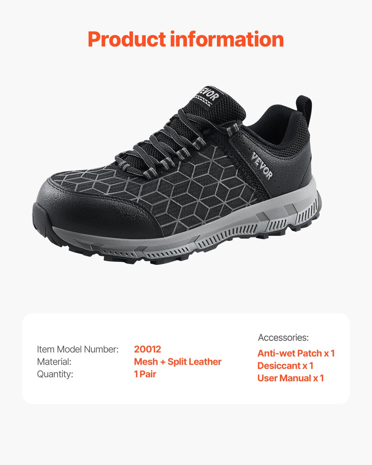 Steel Toe Skor för män US Storlek 9.5 Athletic Work Shoe Sneakers Svarta