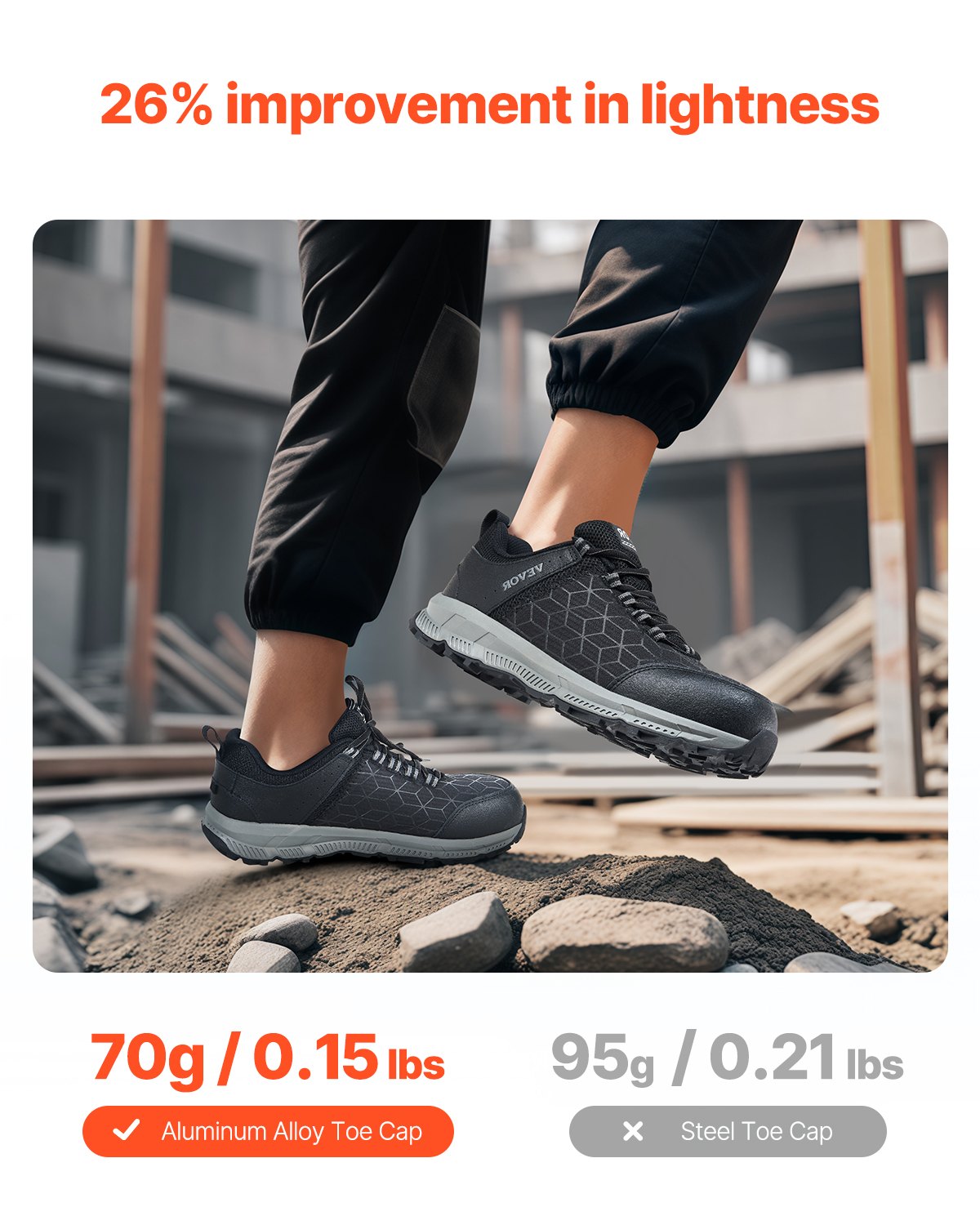 Steel Toe Shoes for Herr US Storlek 9 Athletic Work Shoe Sneakers Svarta