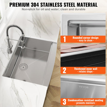 Farmhouse Sink, 304 Stainless Steel Undermount Sinks, Top Mount Single Bowl Sink with Ledge and Accessories, Household Sinks for Workstation, Prep Kitchen and Bar Counter, 36 Inch