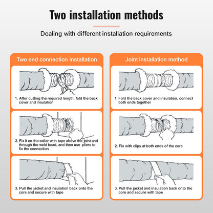 Ventilationsslang för torktumlare, 152,4 MM isolerad flexibel kanal 7,62 M lång med 2 kanalklämmor, kraftigt trelagersskydd för VVS Uppvärmning Kylning Ventilation och utblås, R-4,2 Flammotståndsvärde