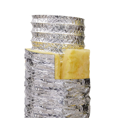 Ventilationsslang för torktumlare, 152,4 MM isolerad flexibel kanal 7,62 M lång med 2 kanalklämmor, kraftigt trelagersskydd för VVS Uppvärmning Kylning Ventilation och utblås, R-4,2 Flammotståndsvärde