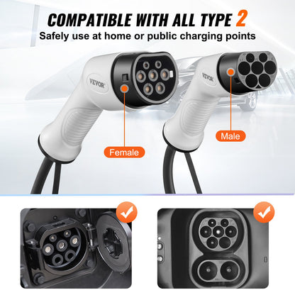 Type 2 to Type 2 EV Charging Cable Electric Vehicle Cable 16A 5m 11kW TPU