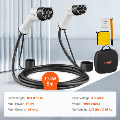 Type 2 to Type 2 EV Charging Cable Electric Vehicle Cable 16A 5m 11kW TPU