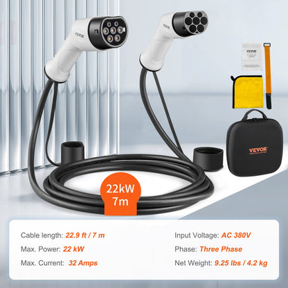 Typ 2 till Typ 2 EV Laddningskabel Elfordonskabel 32A 7m 22kW TPU