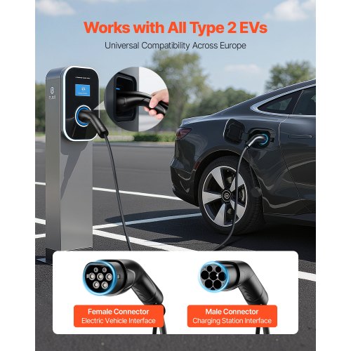 EV-laddningsförlängningskabel, 32Amp 10 m Max 22 kW förlängningssladd kompatibel med alla typ 2 elfordonsladdare, 3-fas AC 480V 50Hz IP65 kraftig billaddningskabel med bärväska |  EU