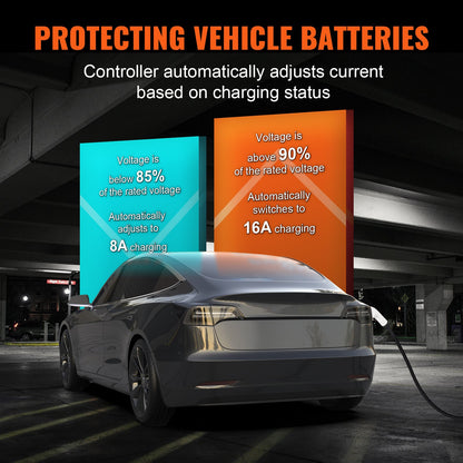 Bärbar elbilsladdare typ 2, 16A 3,7 kW, elbilsladdare med 28 fot laddkabel CEE 7/7-kontakt, IEC 62196 Home EV-laddstation med förvaringsväska Laddkabelkrok, IP66