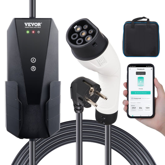 Bärbar elbilsladdare typ 2, 16A 3,7 kW, elbilsladdare med 28 fot laddkabel CEE 7/7-kontakt, IEC 62196 Home EV-laddstation med förvaringsväska Laddkabelkrok, IP66