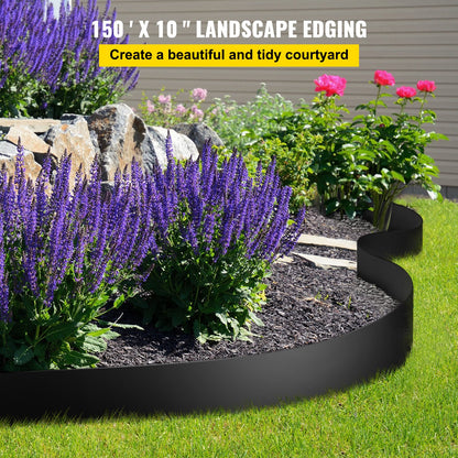 Landskapsbård, 10 tum djup 150 fot total längd, återvunnen HDPE lindad terrassbräda, flexibel böjkant för landskapsarkitektur, gräsmatta, trädgård, gård, mot invaderande ogräs, svart