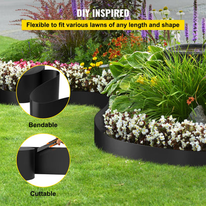 Landschaftseinfassung, 25,4 cm Tiefe, 18,3 m Gesamtlänge, recyceltes HDPE-Terrassendielenbrett, flexible Biegekante für Landschaftsbau, Rasen, Garten, Hof, gegen invasives Unkraut, schwarz
