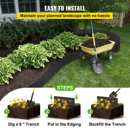 Landschaftseinfassung, 25,4 cm Tiefe, 24,4 m Gesamtlänge, Terrassendielen aus recyceltem HDPE, flexibel biegbare Einfassung für Landschaftsbau, Rasen, Garten, Hof, gegen invasives Unkraut, schwarz
