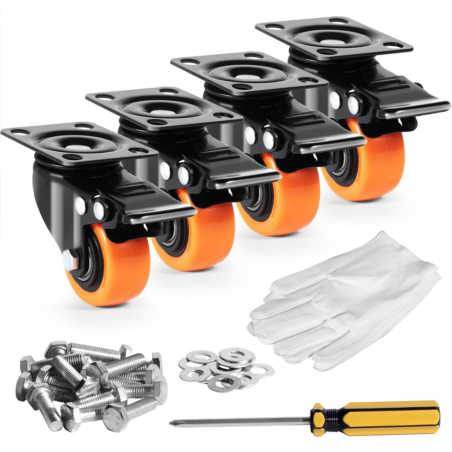 Caster Wheels, 2 Inch Swivel Disc Wheels, Set of 4, with Safety Double Locking No Noise PVC Wheels, Heavy Duty 150 lbs Load Capacity Per Wheel, Non-Marking Wheels for Cart Furniture Workbench