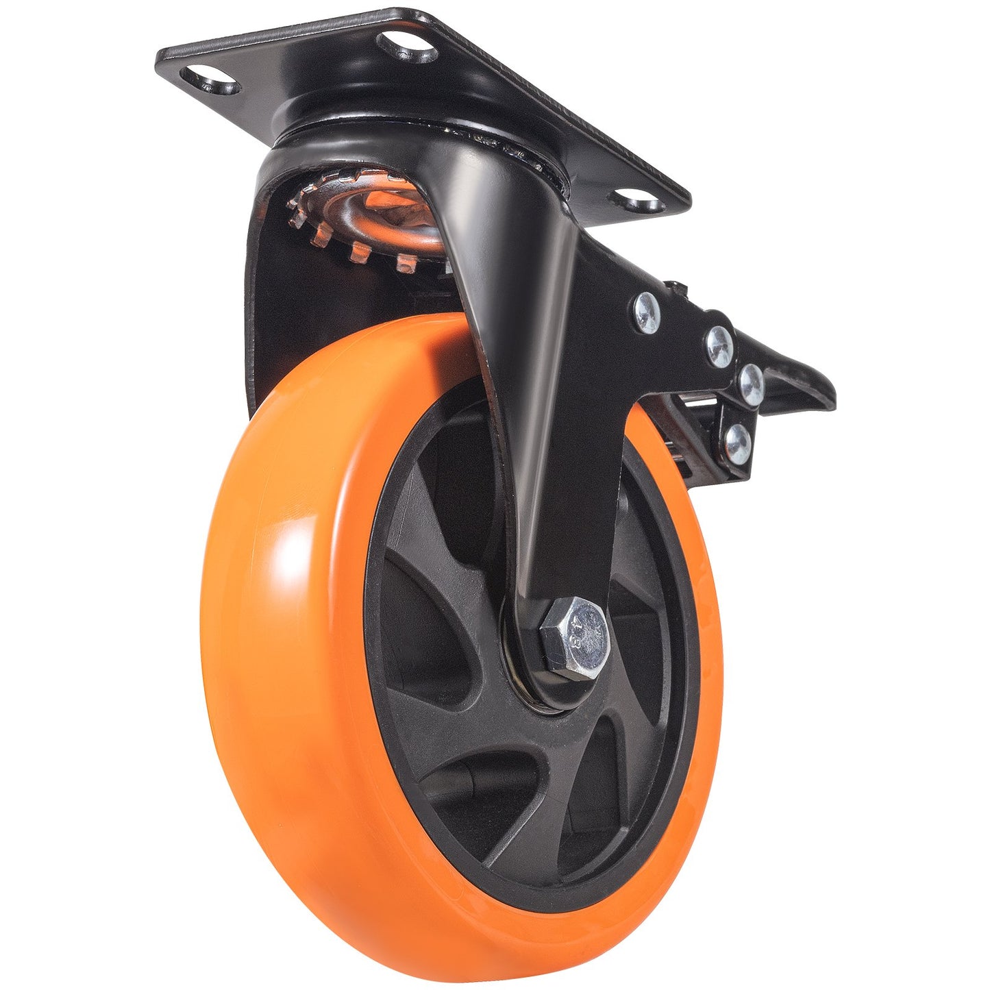 Hjulhjul, 5-tums hjul med svängbara plattor, set om 4, med säkerhets A/B-låsning Inga brus PVC-hjul, Heavy Duty 450 lbs lastkapacitet per hjul, icke-markerande hjul för arbetsbänk för vagnmöbel