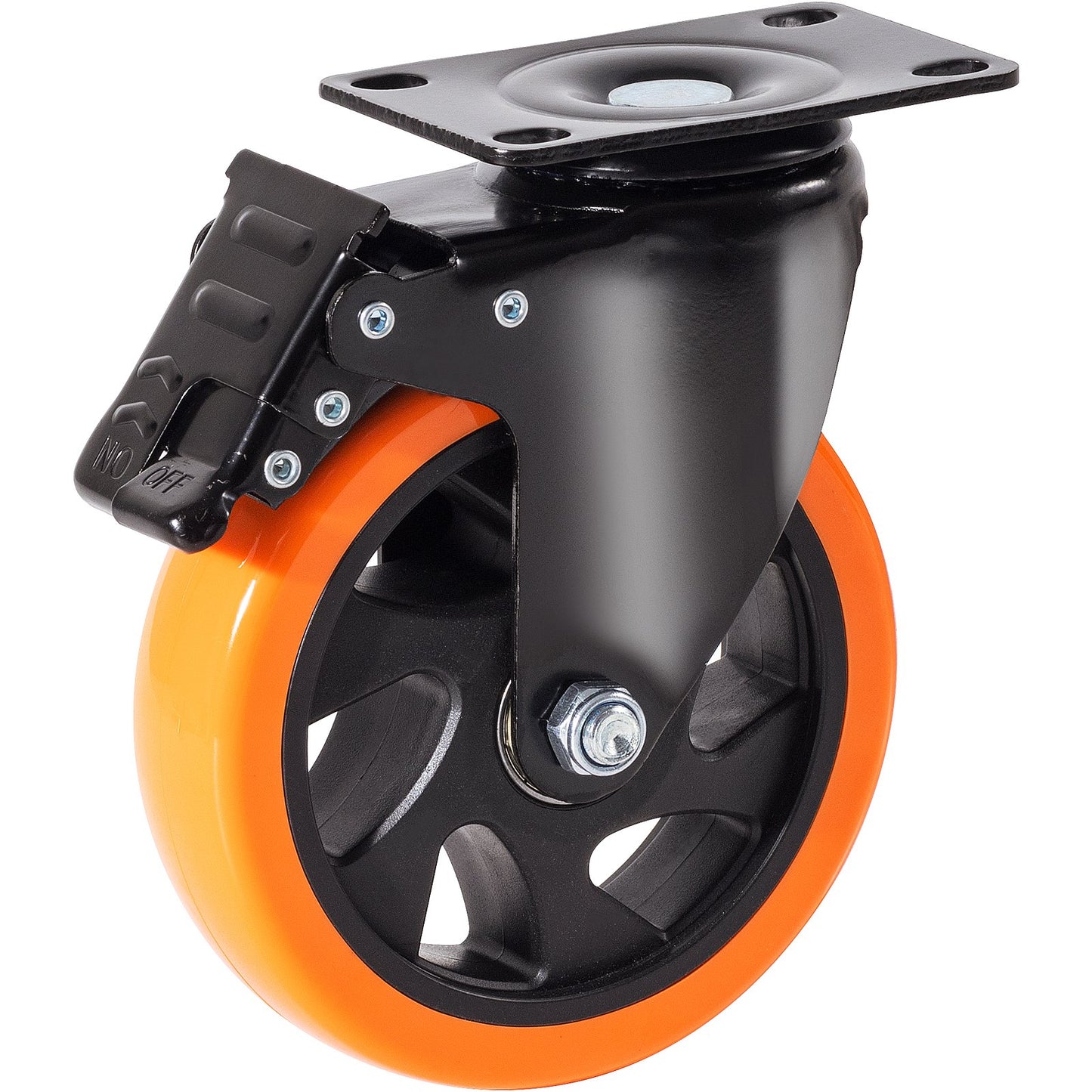 Hjulhjul, 5-tums hjul med svängbara plattor, set om 4, med säkerhets A/B-låsning Inga brus PVC-hjul, Heavy Duty 450 lbs lastkapacitet per hjul, icke-markerande hjul för arbetsbänk för vagnmöbel