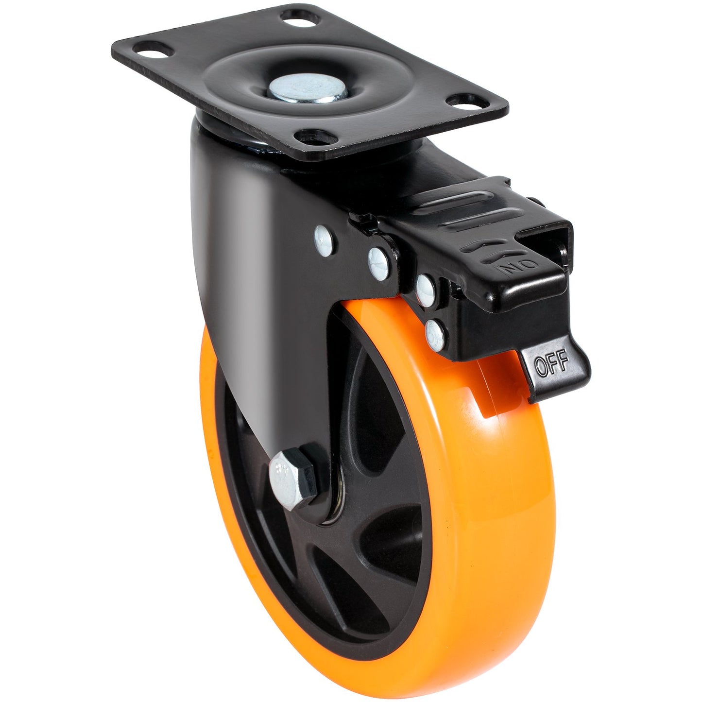 Hjulhjul, 5-tums hjul med svängbara plattor, set om 4, med säkerhets A/B-låsning Inga brus PVC-hjul, Heavy Duty 450 lbs lastkapacitet per hjul, icke-markerande hjul för arbetsbänk för vagnmöbel