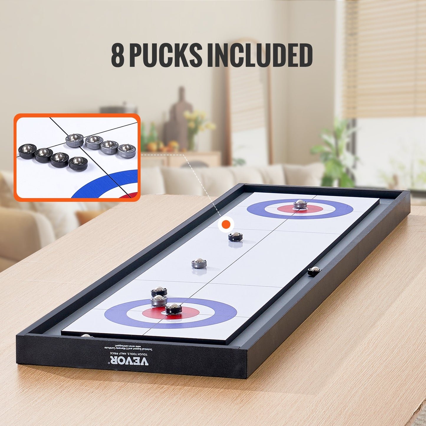 45" Shuffleboard och Curling 2 i 1 brädspelsuppsättning för bärbar bordsskiva