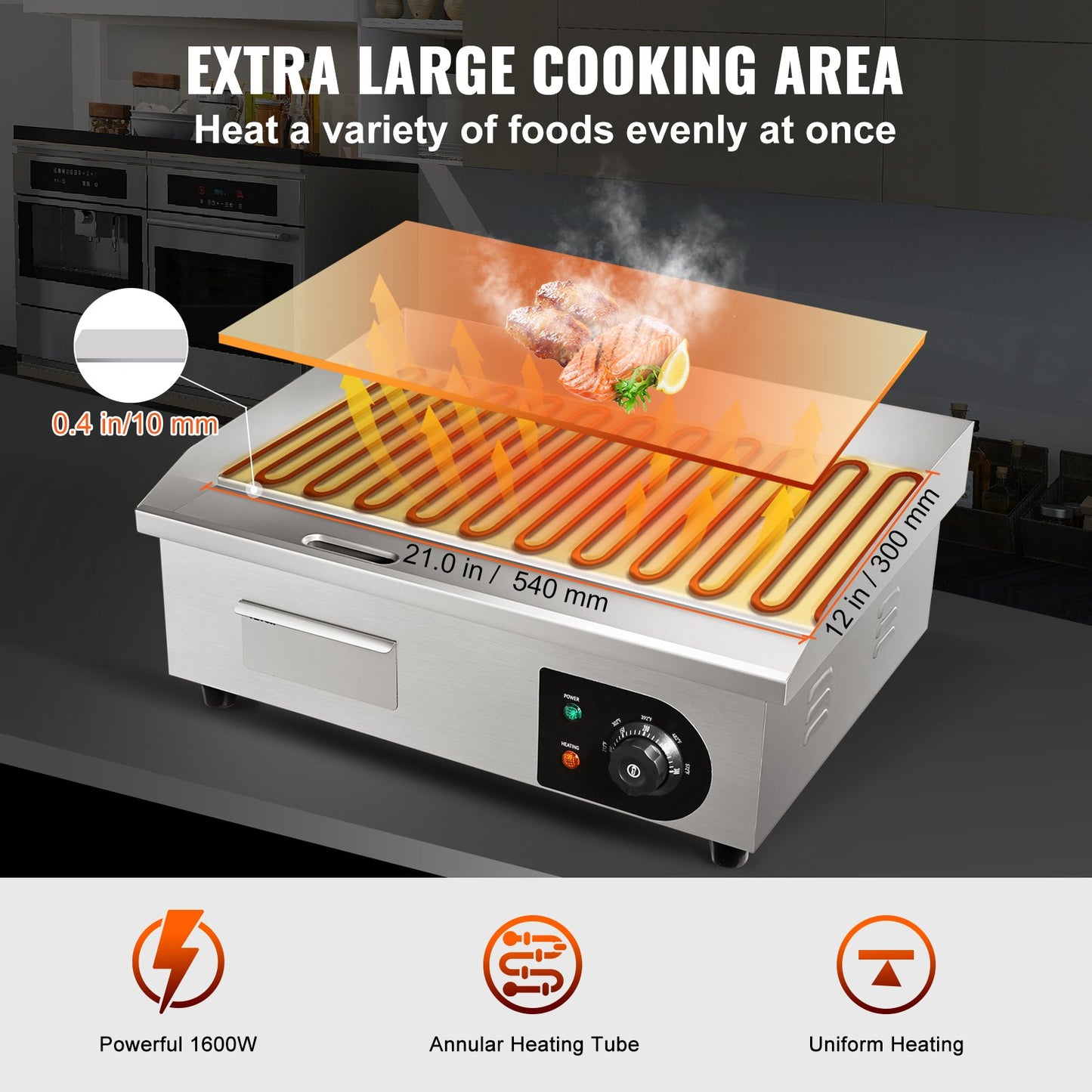3000W 21" Kommersiell elektrisk bänkskiva Platt Grill Varmplatta