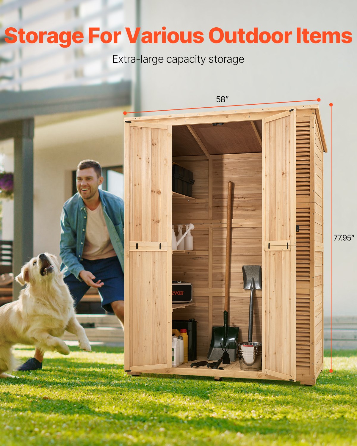 Outdoor Wood Storage Shed Waterproof Garden Tool Shed 58x78 Inch
