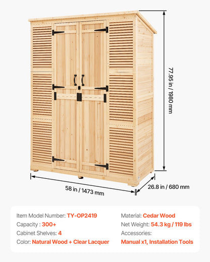 Outdoor Wood Storage Shed Waterproof Garden Tool Shed 58x78 Inch