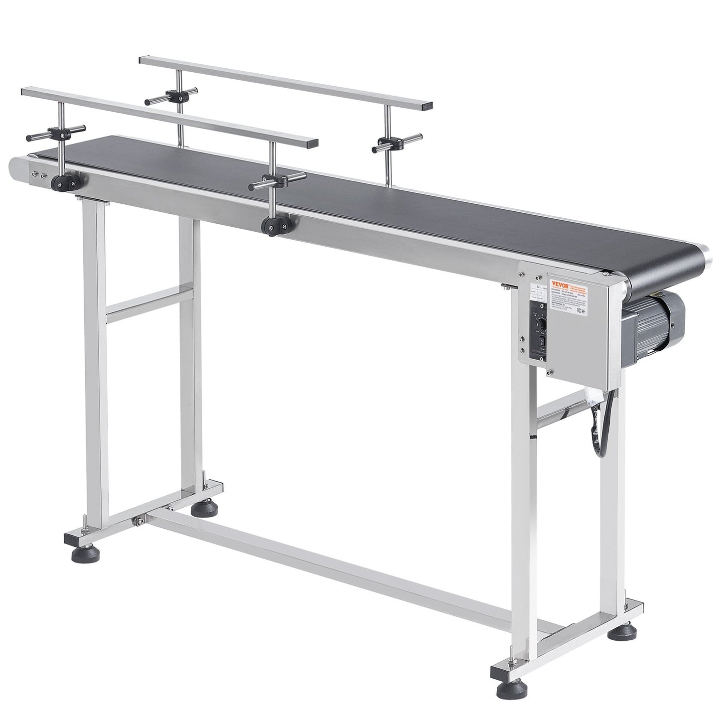 Bandtransportör, 59 x 15,7 tum transportörbord, kraftigt rostfritt stål Motoriserad bandtransportör för bläckstrålekodningsapplikationer Powered PVC-band Antistatisk justerbar hastighet (dubbel skyddsräcke)