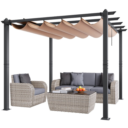 10'x10' utfällbar utomhuspergola med solskyddstak aluminiumbeige