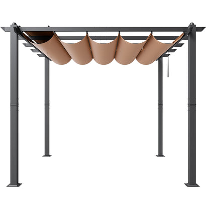 10'x10' utfällbar utomhuspergola med solskyddstak aluminiumbeige