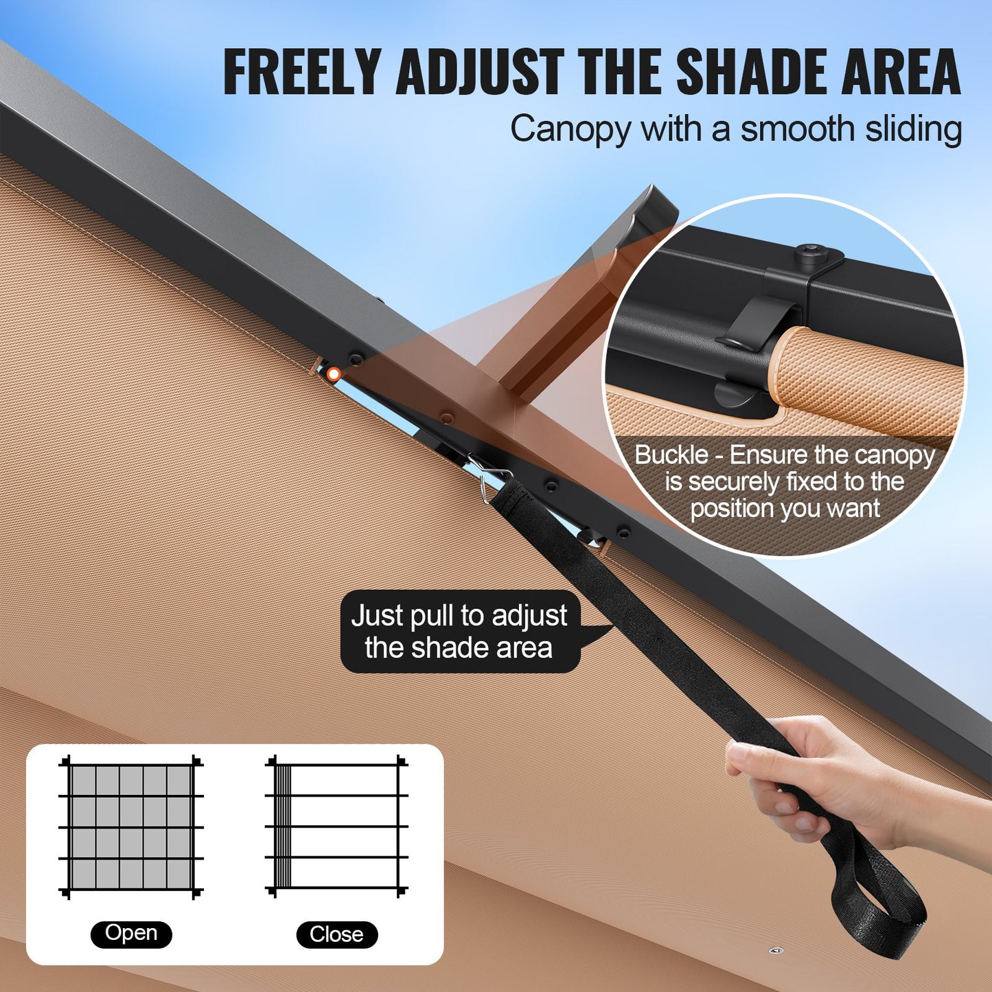 10'x10' utfällbar utomhuspergola med solskyddstak aluminiumbeige