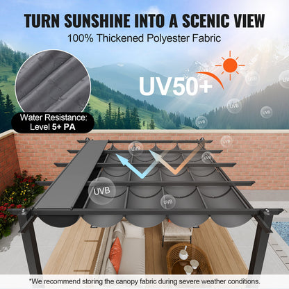10'x10' retractable outdoor pergola with sunshade roof aluminum gray
