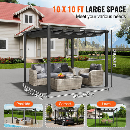10'x10' retractable outdoor pergola with sunshade roof aluminum gray