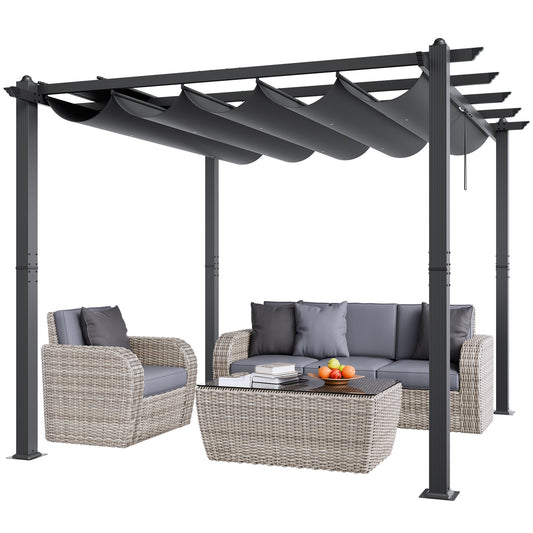 10'x10' retractable outdoor pergola with sunshade roof aluminum gray