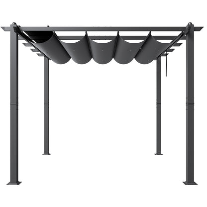 10'x10' retractable outdoor pergola with sunshade roof aluminum gray