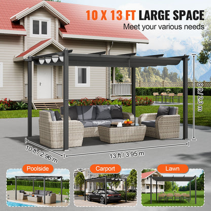 10'x13' retractable outdoor pergola with sunshade roof aluminum gray