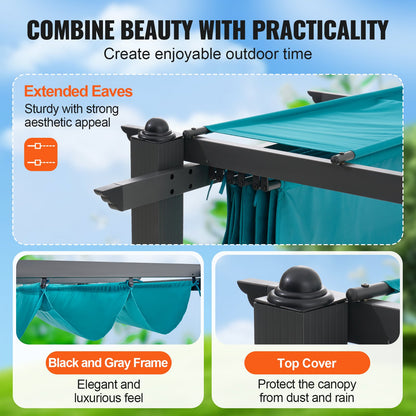 10'x13' retractable outdoor pergola with aluminum sunshade roof