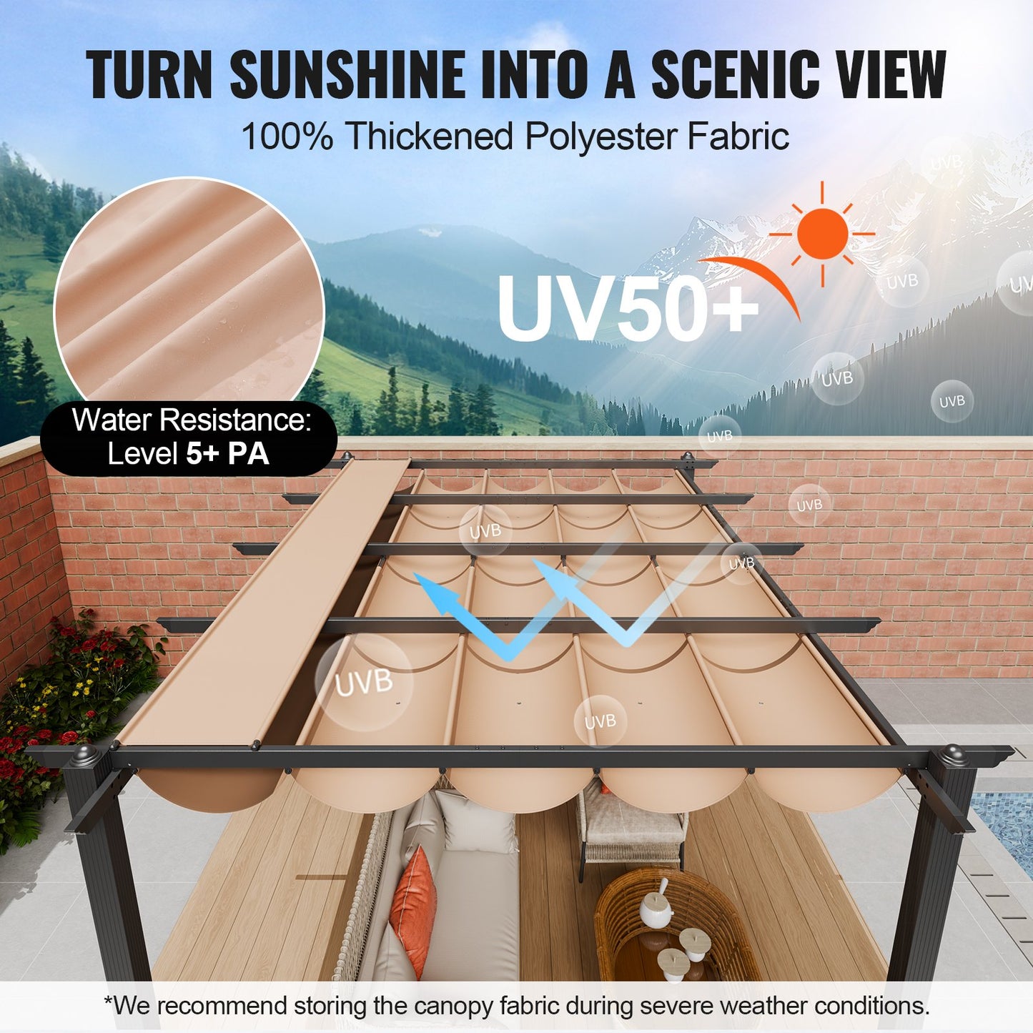 10'x13' retractable outdoor pergola with sunshade roof aluminum beige