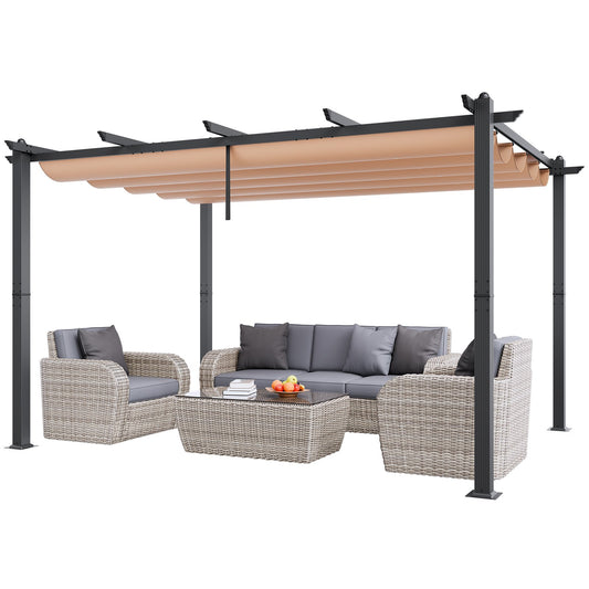 10'x13' retractable outdoor pergola with sunshade roof aluminum beige
