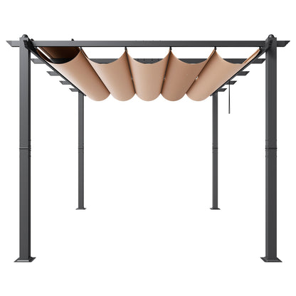 10'x13' retractable outdoor pergola with sunshade roof aluminum beige