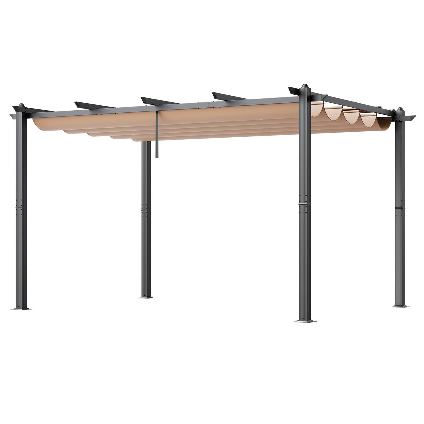 10'x13' retractable outdoor pergola with sunshade roof aluminum beige
