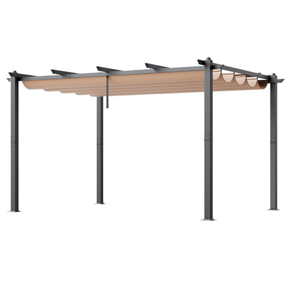10'x13' retractable outdoor pergola with sunshade roof aluminum beige