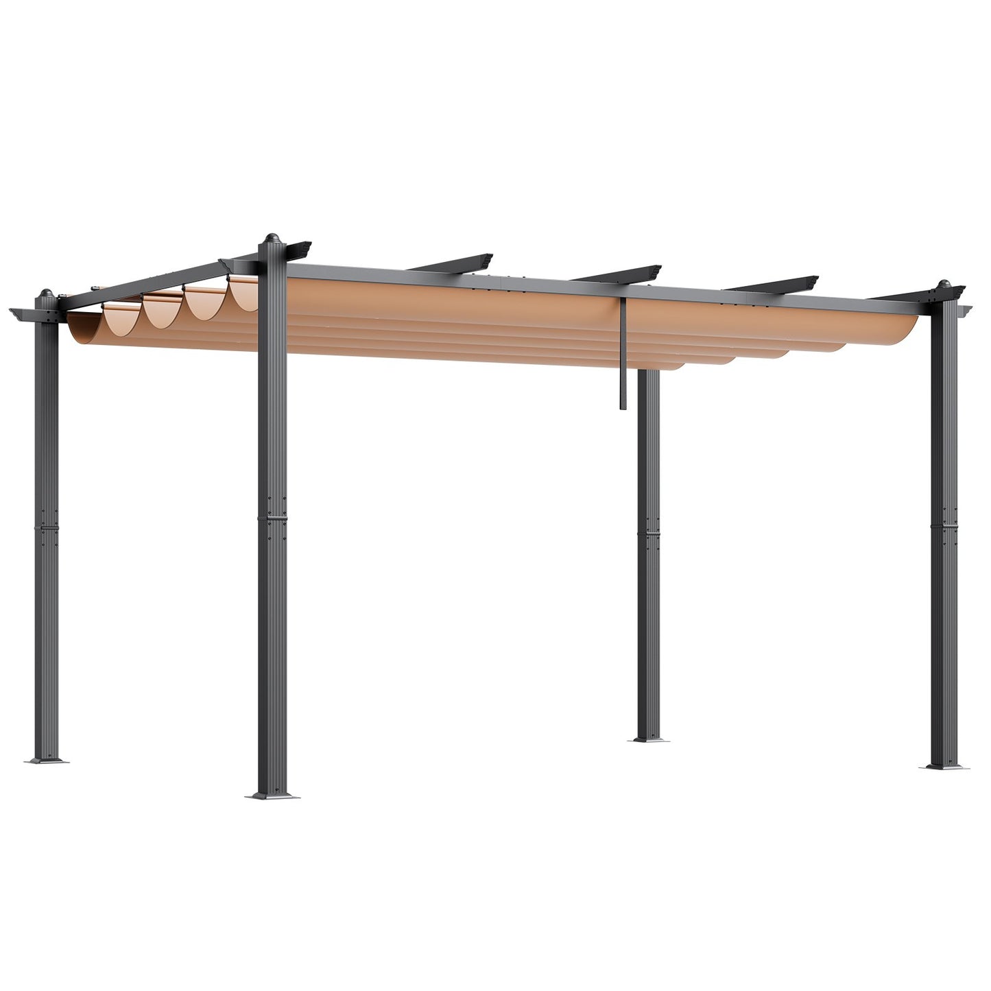 10'x13' retractable outdoor pergola with sunshade roof aluminum beige