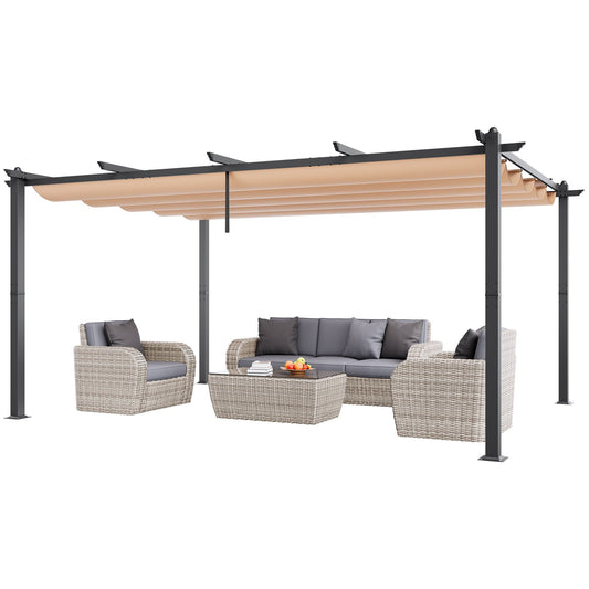 12'x16' infällbar utomhuspergola med solskyddstak aluminiumbeige
