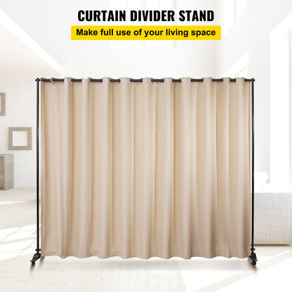Gardinavdelare, 8 x 10 fot, 4 rullande hjul rumsavdelare, ram i aluminiumlegering, mörkläggningsgardin och bärbar Oxford-väska ingår, utbyggbar rumsavdelare för kontor, konferensbeige