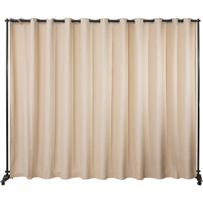 Gardinavdelare, 8 x 10 fot, 4 rullande hjul rumsavdelare, ram i aluminiumlegering, mörkläggningsgardin och bärbar Oxford-väska ingår, utbyggbar rumsavdelare för kontor, konferensbeige