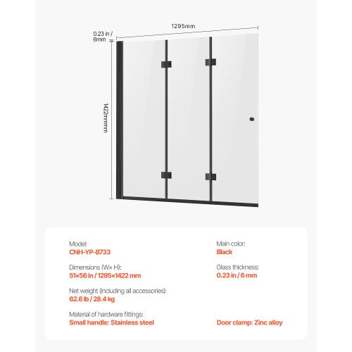 Badkarsduschdörr 137 cm B x 147 cm H Ramlös, vikbar badkarsduschdörr |  EU