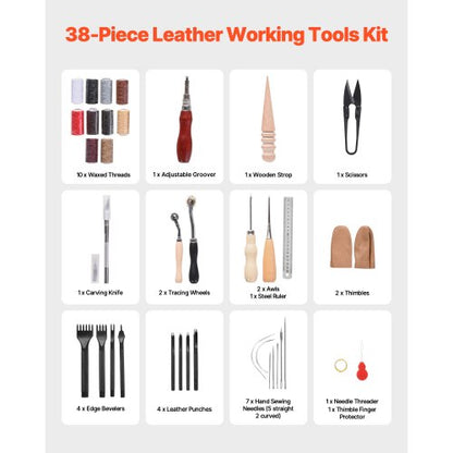 Leatherworking Tool Set 38 Pieces Engraving Punching Stamping Sewing Tools | EU