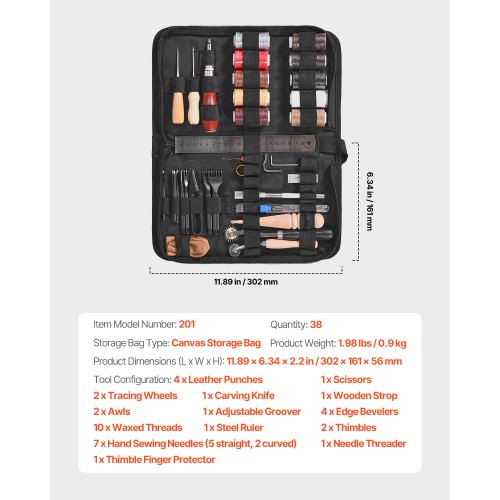 Leatherworking Tool Set 38 Pieces Engraving Punching Stamping Sewing Tools | EU