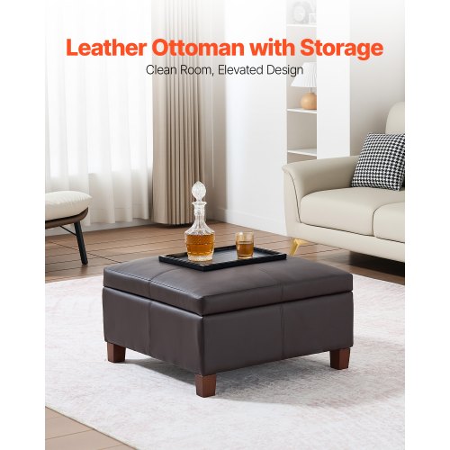 61cm Square Leather Ottoman with Storage Coffee Table for Living Room | EU