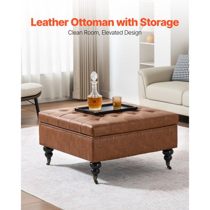 76 cm quadratischer Leder-Ottomane mit Stauraum, Couchtisch für das Wohnzimmer | EU
