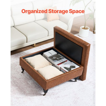 76 cm quadratischer Leder-Ottomane mit Stauraum, Couchtisch für das Wohnzimmer | EU