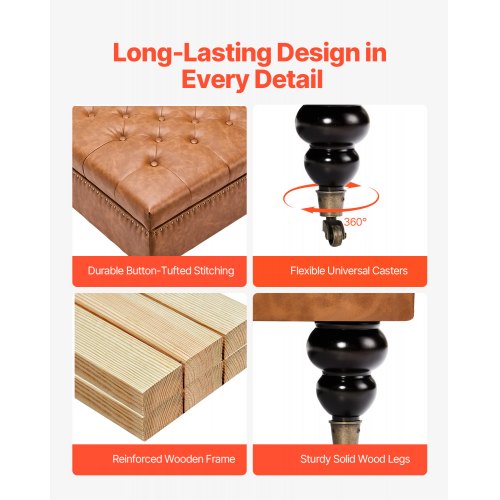 76 cm quadratischer Leder-Ottomane mit Stauraum, Couchtisch für das Wohnzimmer | EU