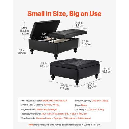 91 cm fyrkantig läderottoman med förvaring soffbord för vardagsrum |  EU