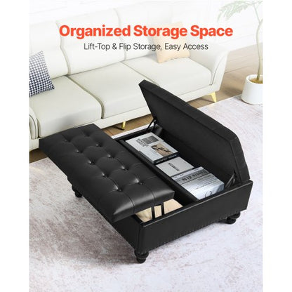 91 cm fyrkantig läderottoman med förvaring soffbord för vardagsrum |  EU